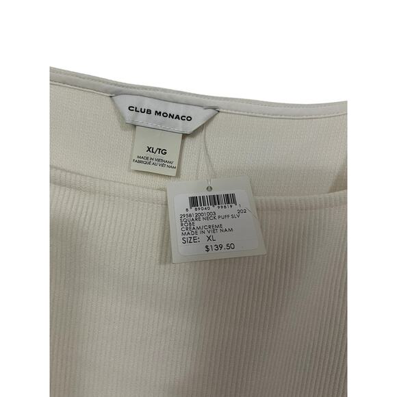 Club Monaco Womens Puff Sleeve Cream Ribbed Mini Dress Size XL - Picture 3 of 5